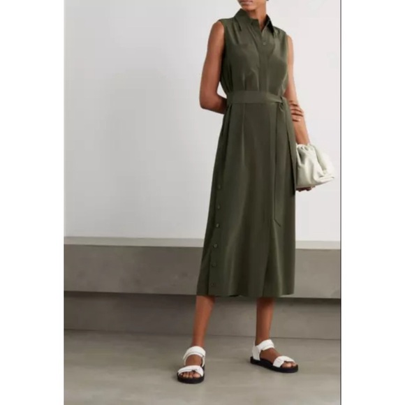 CO Crepe Shirtdress in Forest Green - Picture 1 of 7
